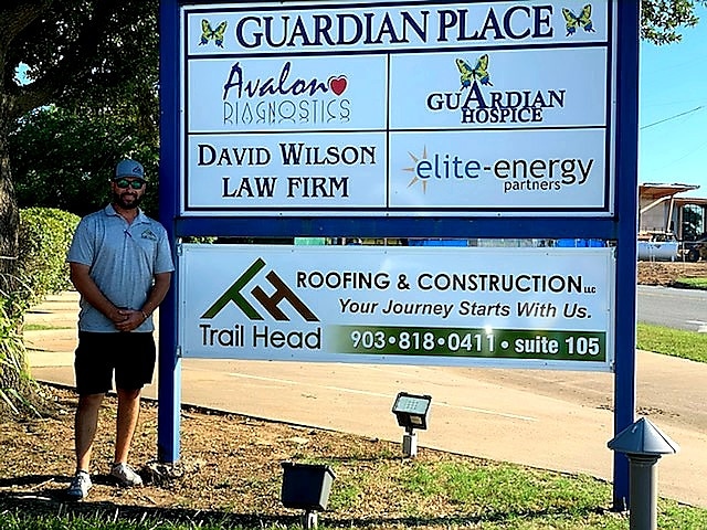Owner Rich Hill at the Trail Head Roofing and Construction office in Sherman, Texas